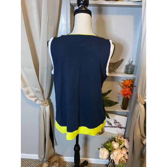 NWT $38 Ann Taylor size Large Blue White Yellow Sleeveless Top - Picture 6 of 10